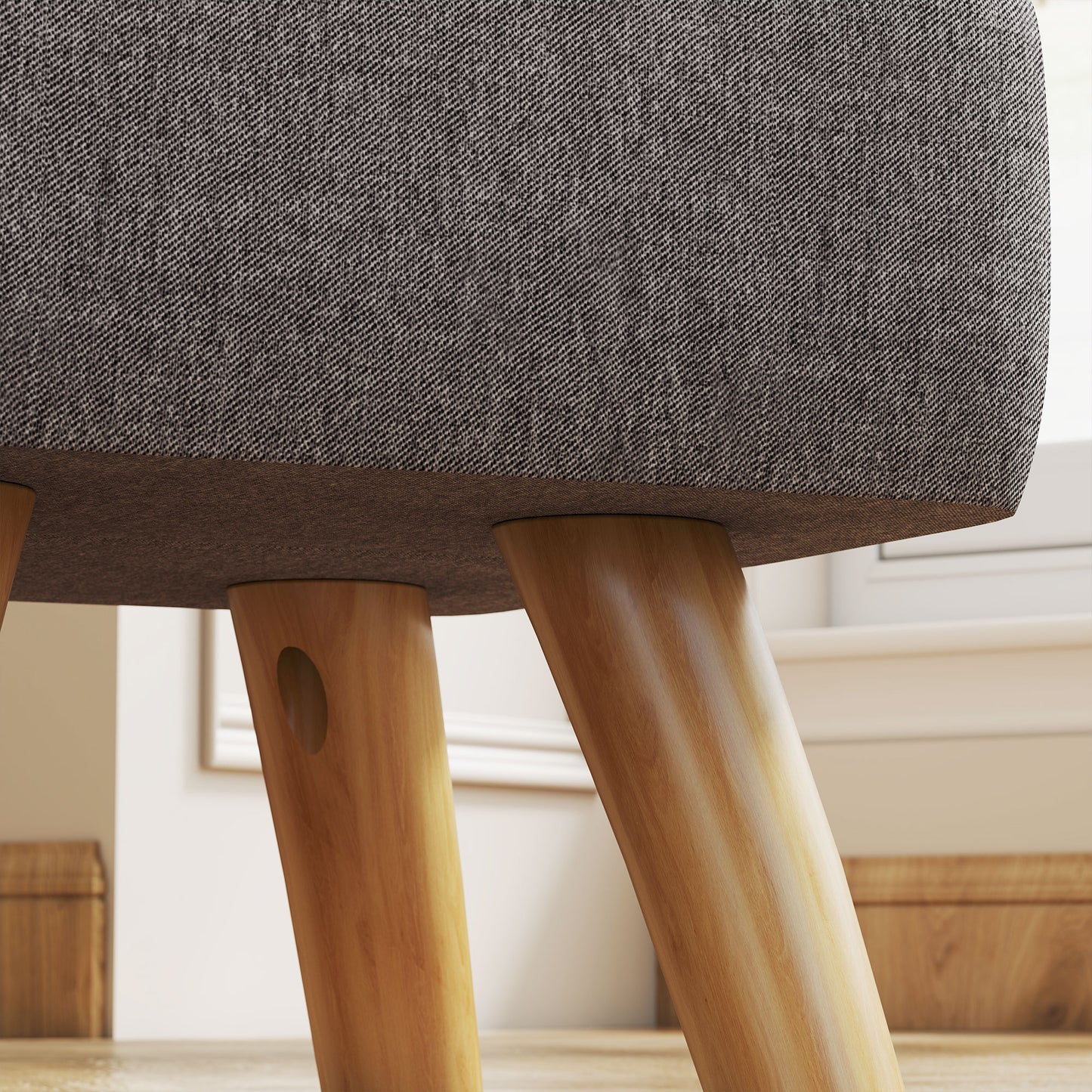 HOMCOM Fußhocker mit Polsterung, Leinenoptik, Holzbeine, bis 110 kg belastbar, Grau