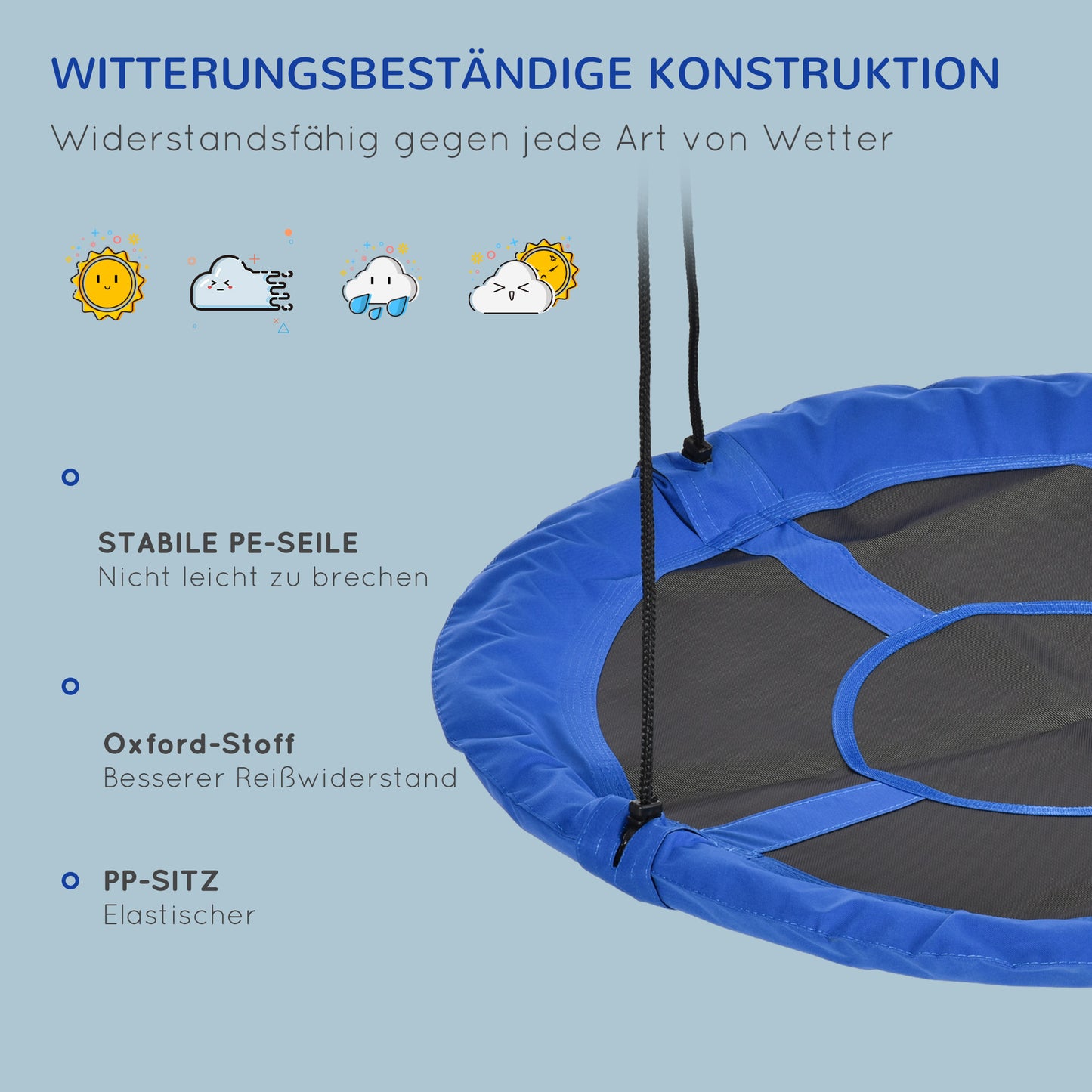 Outsunny Nestschaukel، wetterfest، bis 100 كجم، längenverstellbare Seile، Φ110 سم، Blau