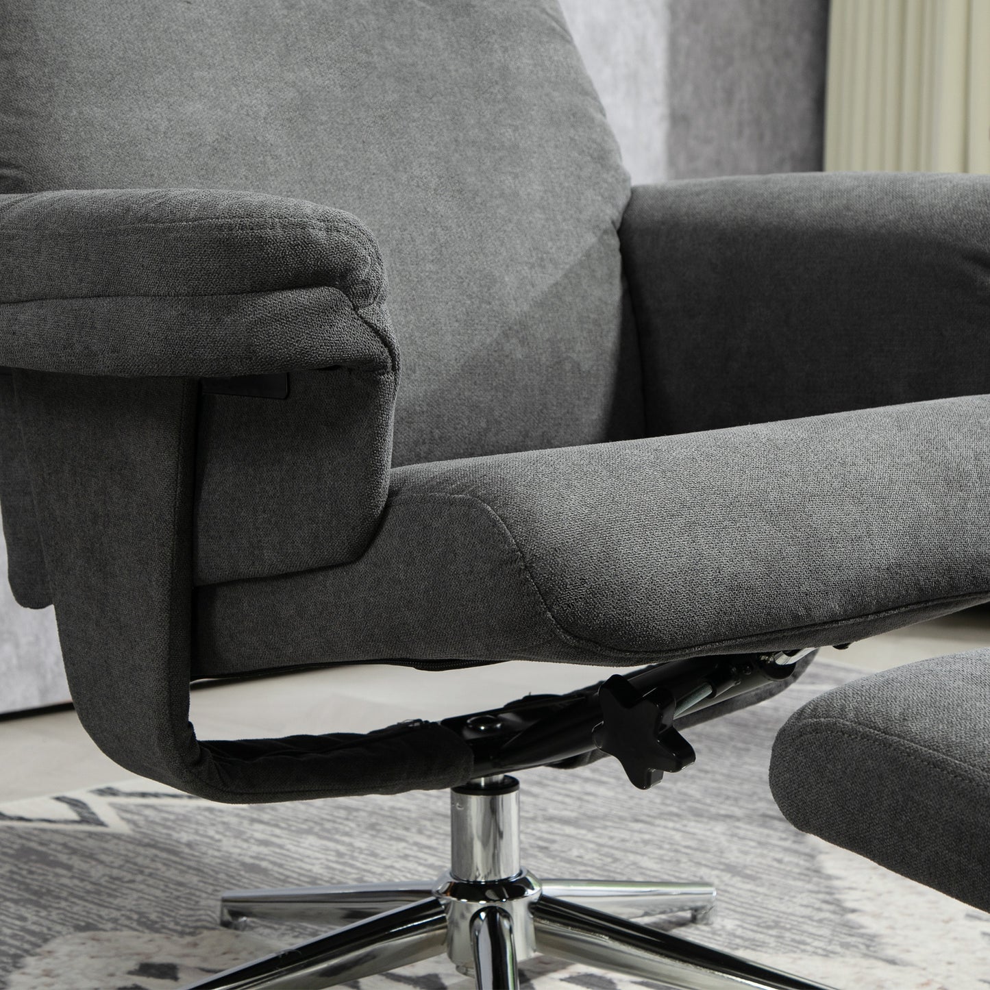 HOMCOM Relaxsessel mit Hocker, verstellbare Rückenlehne, Samtoptik, bis 150 kg, Anthrazit