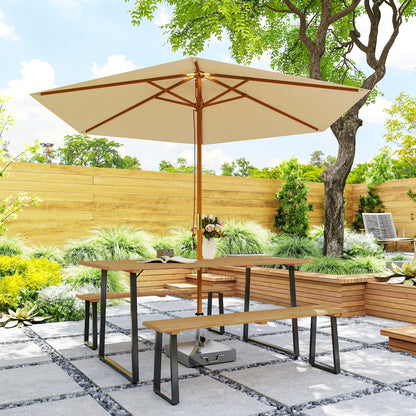 Outsunny Sitzgruppe 3-teilig Holz Essgruppe für 6 Personen Esstisch mit 2 Bänke Schirmloch Holztisch 178 x 76 x 77 cm Naturholz