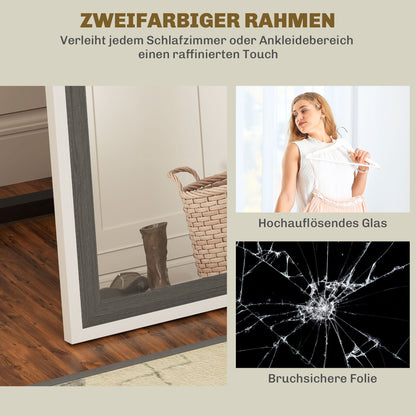 HOMCOM Ganzkörperspiegel, MDF-Rahmen, splitterfreie Folie, 162,6 x 53,3 cm, Grau