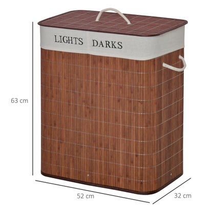 HOMCOM Bambus Wäschekorb schmal mit Deckel 100L Wäschesammler mit Griffen, 2 herausnehmbarer Wäschesack, Laundry Baskets Wäschebox für Waschküche, Schlafzimmer, Badezimmer Braun