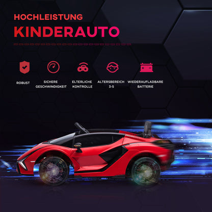 HOMCOM Kinderfahrzeug 12V 2 Fahrmodi Lamborghini SIAN SUV-Auto-Spielzeug Elektroauto mit Fernbedienung Musik(MP3/USB) Licht 37-60 Monate Metall Rot 108 x 62 x 40 cm