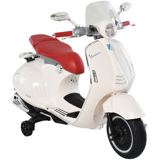 HOMCOM Kinder Elektro-Motorrad, 6V Kindermotorrad mit Scheinwerfer, Musik, Vor- und Rückwärtsgang, Trainingsräder, 30 kg belastbar, Elektromotorrad für 3-6 Jahre Kinder, Weiß