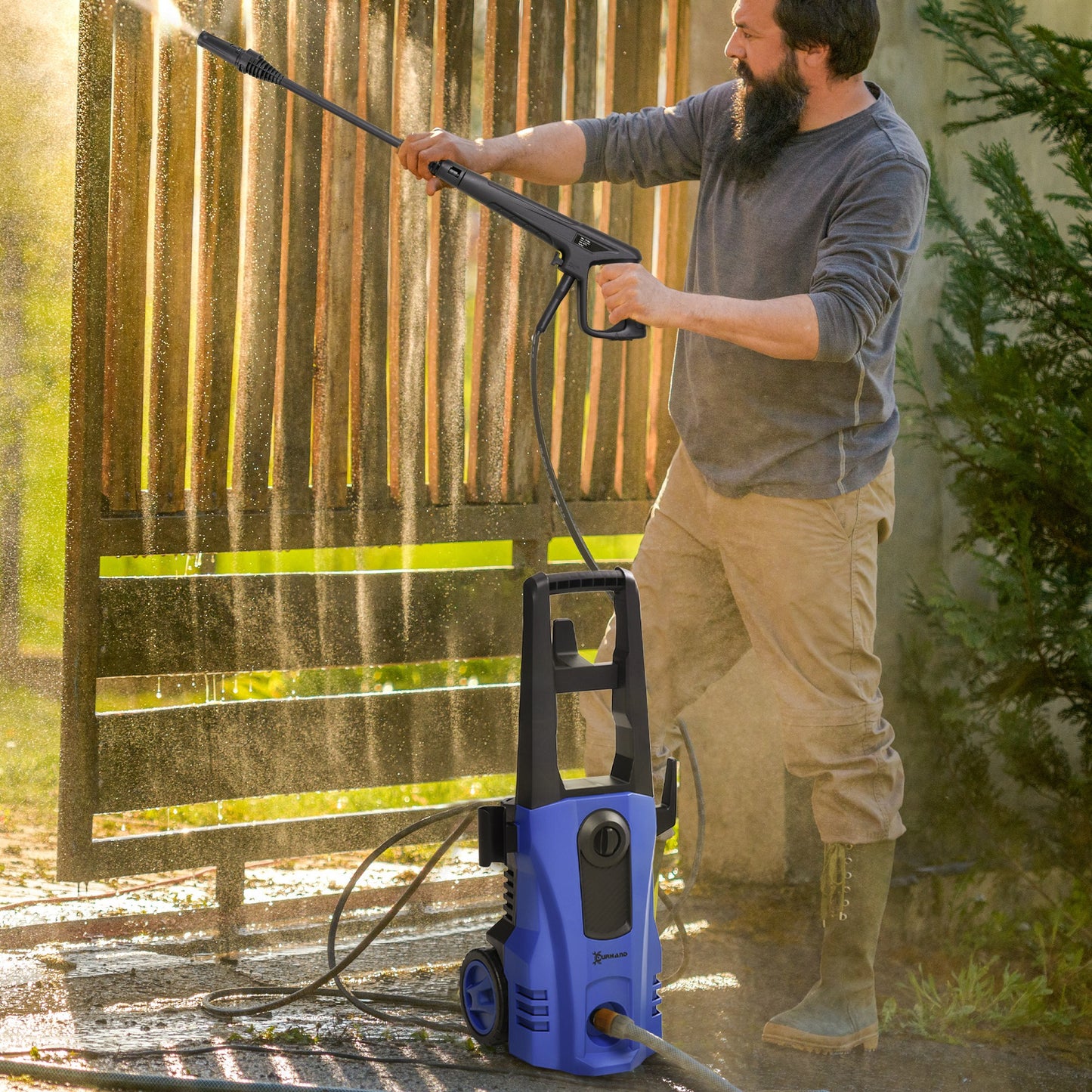 DURHAND Hochdruckreiniger Druckreiniger 5-tlg. Zubehör, verstellbare Spritzdüse, 150 bar Druck, 1800 W, max. 510 l/h, 35x27x78cm