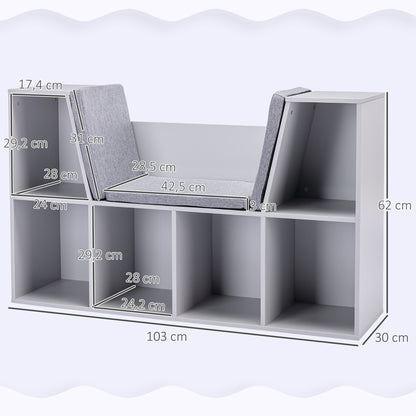 HOMCOM 2-in-1 Kinderregal Regal + Sitzbank inkl. Polster 103 cm × 30 cm × 62 cm Weiß + Grau