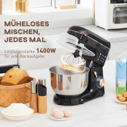 HOMCOM Standmixer, Küchenmaschine, Rührgerät, 6 Stufen, 5,5L Edelstahlschüssel, Schwarz