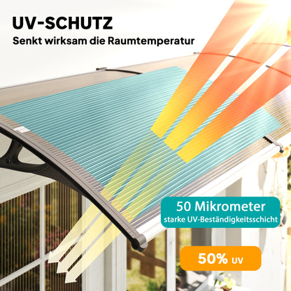 Outsunny Vordach für Haustür/Fenster, wetterfest, Braun, Aluminium/Polycarbonat, 303x96x27cm, Schwarz