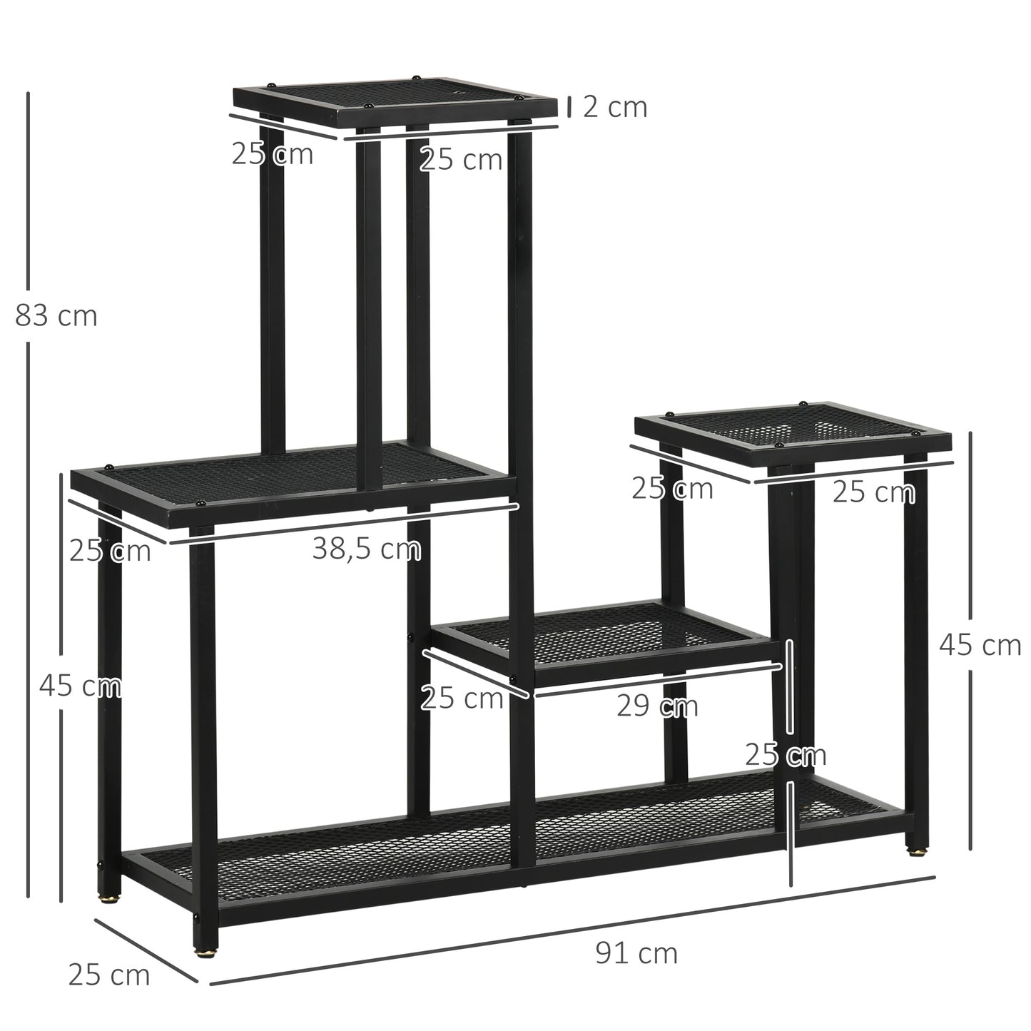 Outsunny Pflanzenregal mit 4 Regalen, wetterbeständig, Blumentreppe, 91 cm x 25 cm x 83 cm, Schwarz