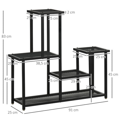 Outsunny Pflanzenregal mit 4 Regalen, wetterbeständig, Blumentreppe, 91 cm x 25 cm x 83 cm, Schwarz