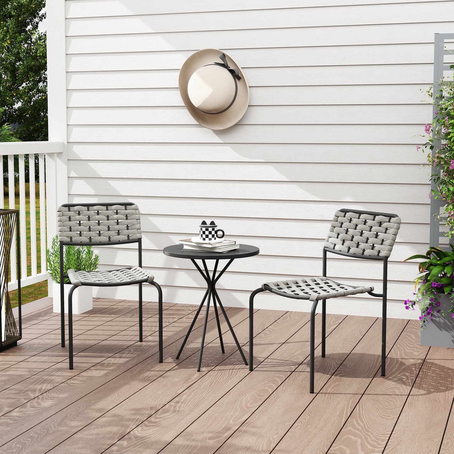 مجموعة Outsunny Polyrattan Gartenmöbel، صالة خارجية Balkonmöbel für 2 شخص، 3-teilig 2 Stühle، Tisch Grau