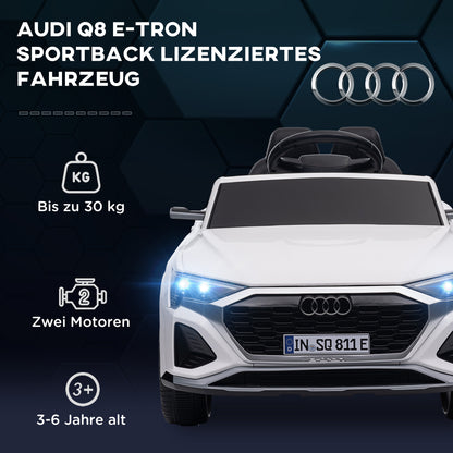 AIYAPLAY Elektro-Kinderauto, 12V Audi Q8, 3-5 km/h, Fernsteuerung, Scheinwerfer, Musik, Weiß