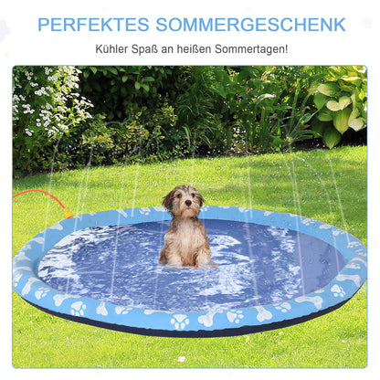 PawHut Hundepool, Planschbecken, mit Wasserdüse, rund, rutschfest, blau, Ø150 cm