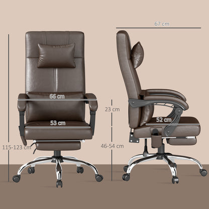 Vinsetto Bürostuhl mit Massagefunktion, Ergonomischer Schreibtischstuhl mit Liegefunktion, Kopfkissen, höhenverstellbar, Braun