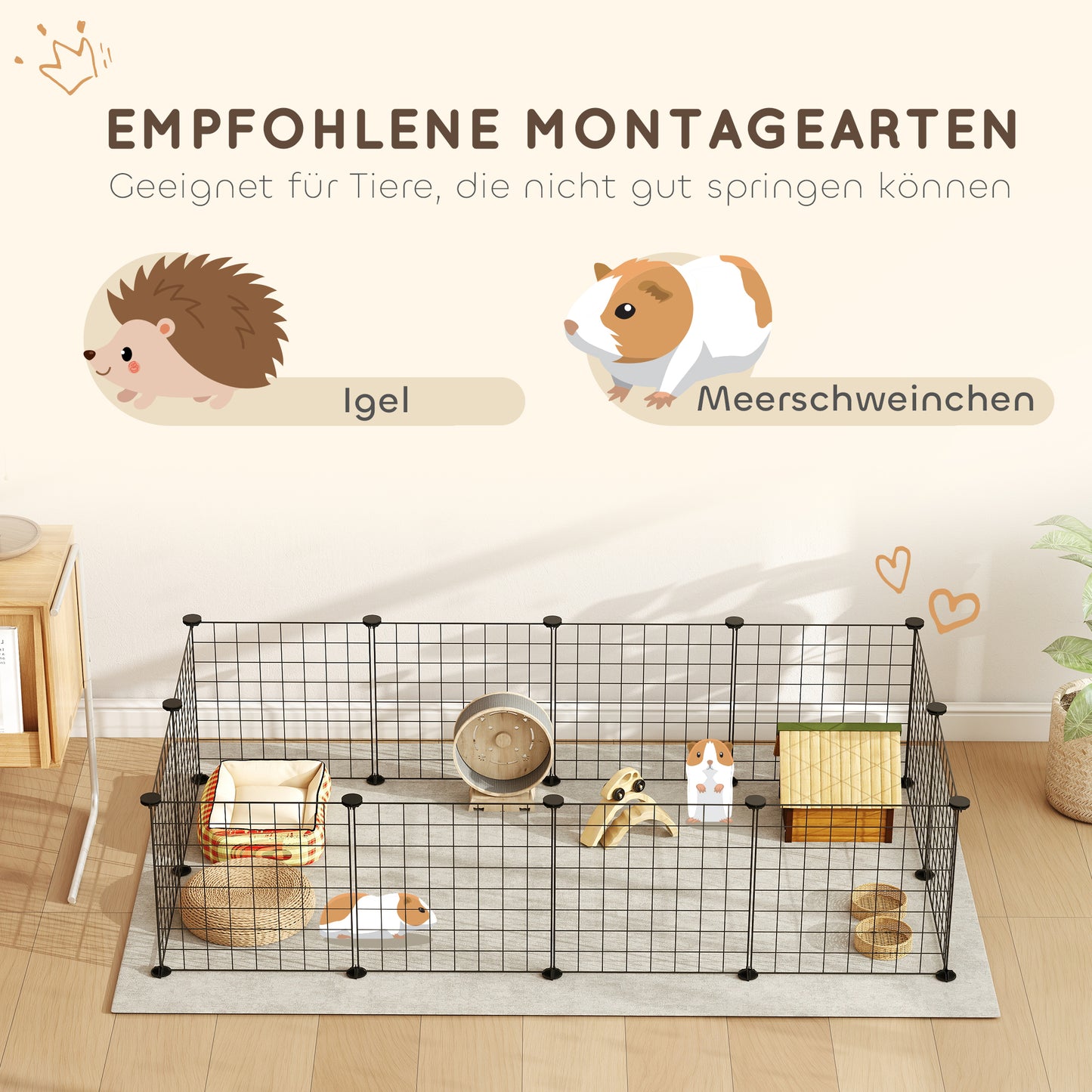 PawHut Gittergehege Freigehege Laufgehege für Kleintiere Laufstall Kleintierkäfig Metallgitter flexibel umformbar أسود 106 × 73 × 36 سم