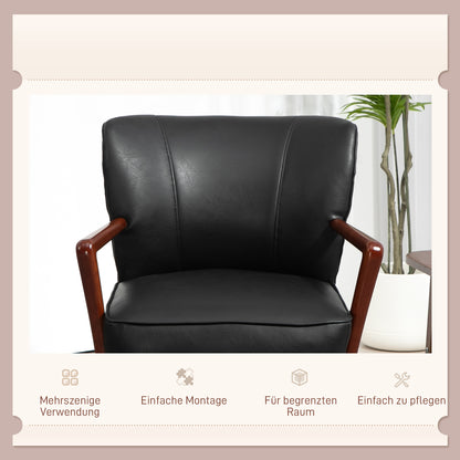 HOMCOM Akzentsessel, breiter Sitz, Lederoptik, Holzrahmen, bis 120 kg, 67x77x80 cm, Schwarz