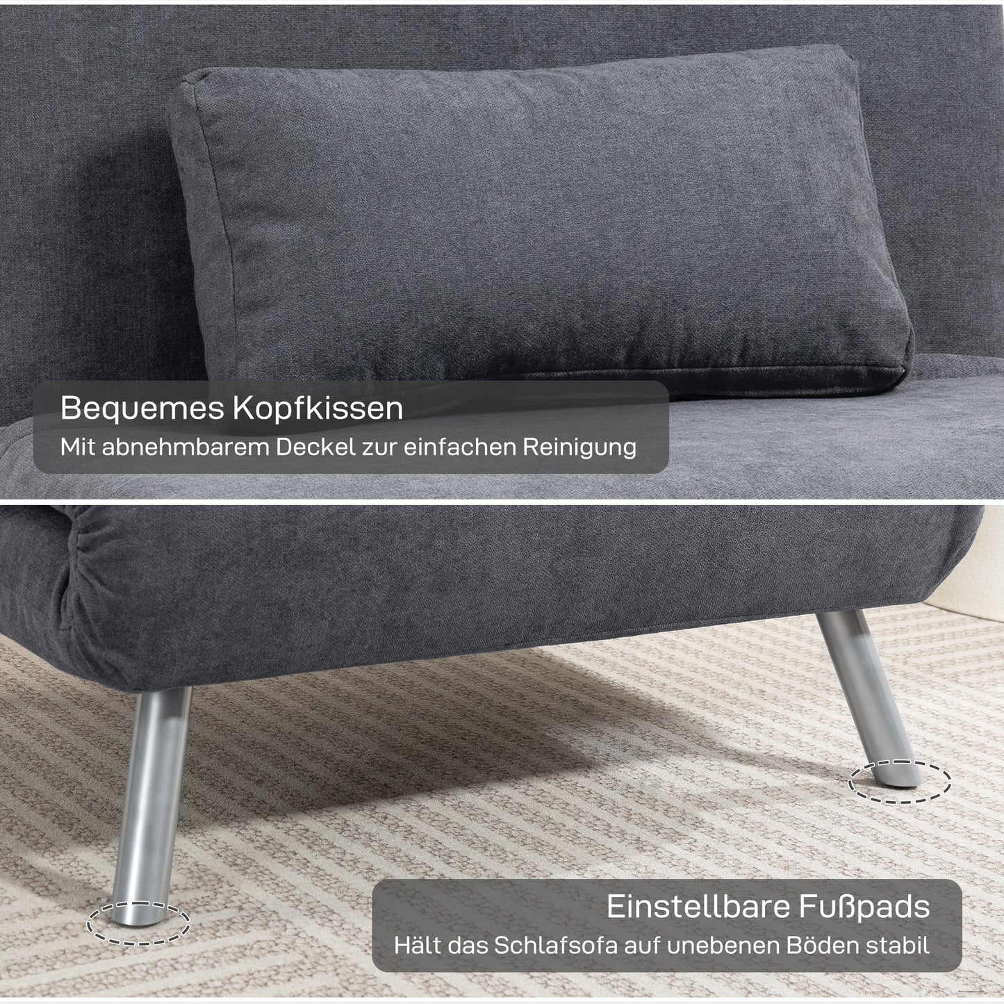 HOMCOM Polstersessel mit Bettfunktion، 3-in-1 Design، Schlafsessel، Gästebett، Stoffbezug، mit Kissen، Dunkelgrau