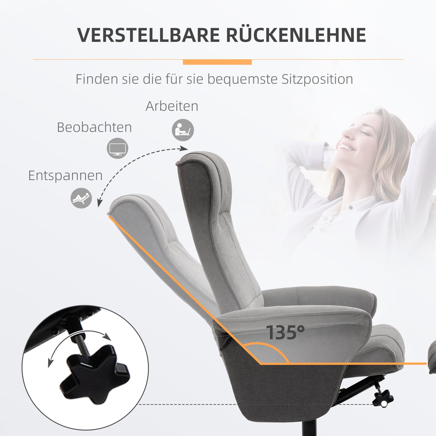HOMCOM Relaxsessel mit Fußhocker, verstellbare Rückenlehne, 69 cm x 71 cm x 104 cm, Dunkelgrau + Schwarz