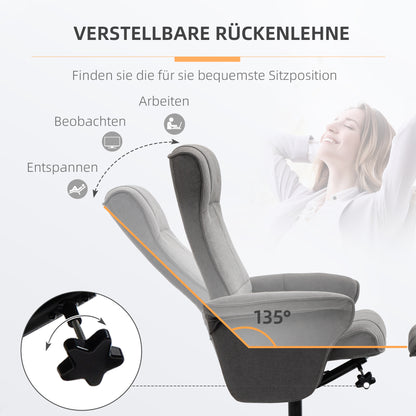 HOMCOM Relaxsessel mit Fußhocker, verstellbare Rückenlehne, 69 cm x 71 cm x 104 cm, Dunkelgrau + Schwarz