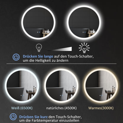 kleankin Badezimmerspiegel Badspiegel mit LED-Licht Berührungssensor Antibeschlagfunktion