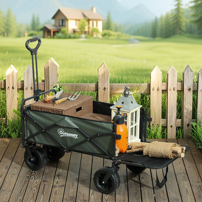 Outsunny Gartenwagen 120 kg belastbar, klappbar Transportwagen mit herausnehmbare Plane, Griff, Rädern 95 Liter Grün