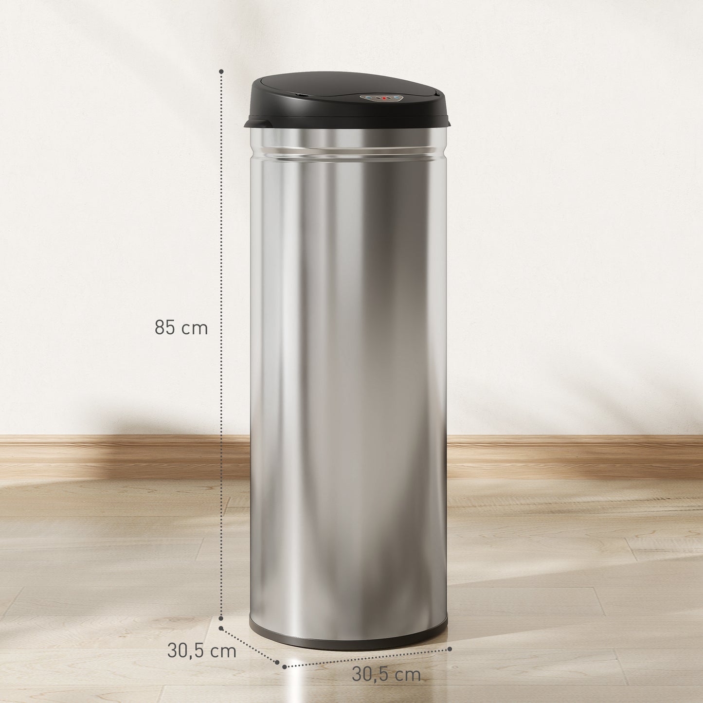 HOMCOM 50 Liter Sensor-Mülleimer mit Soft-Close-Funktion, berührungsfreier Abfalleimer aus Edelstahl für hygienische Küchen, Büros, Silberfarben