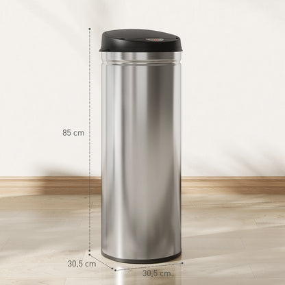 HOMCOM 50 Liter Sensor-Mülleimer mit Soft-Close-Funktion, berührungsfreier Abfalleimer aus Edelstahl für hygienische Küchen, Büros, Silberfarben