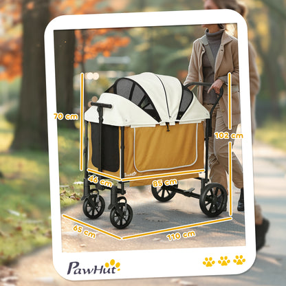 PawHut Hundewagen Hundebuggy klappbar für Hunde & Katzen bis 30 kg 110 x 65 x 102 cm Braun
