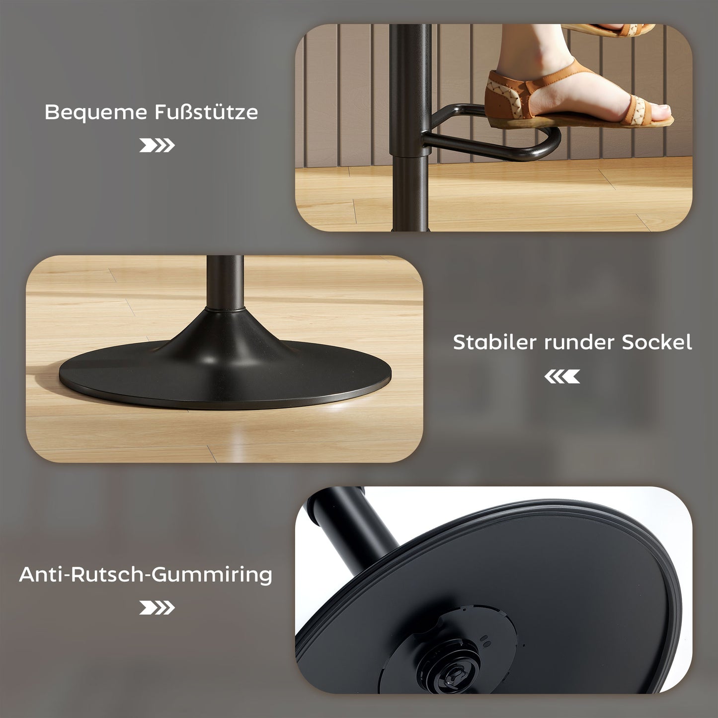 HOMCOM 2er-Set Barhocker، Barstühle mit Kunstlederbezug، drehbar، mit Rückenlehne und Fußstütze، Metallbasis، Schwarz