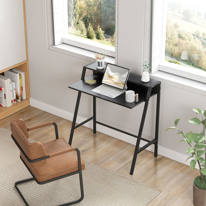 HOMCOM Schreibtisch, Computertisch mit Ablage und Kabel Management, moderner Schreibtisch mit Metallgestell für Arbeitszimmer, Schlafzimmer, Home Office, 84 x 45 x 85 cm, Schwarz
