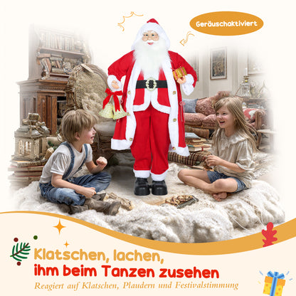 HOMCOM Weihnachtsmann 1,15 m stehende Weihnachtsmann mit Geschenk- und Weihnachtsglock Indoor, Rot