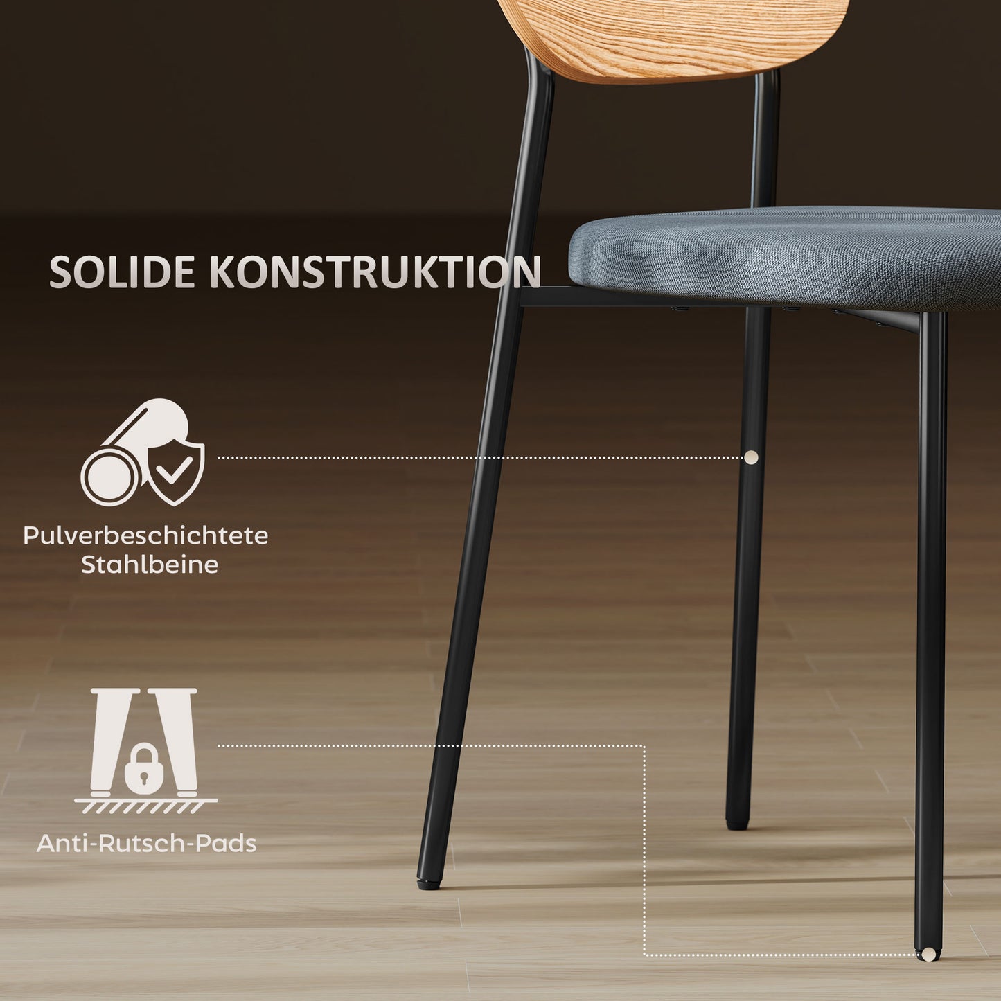 HOMCOM 2er-Set Esszimmerstühle, Leinenoptik, armloses Design, Metallbeine, Grau