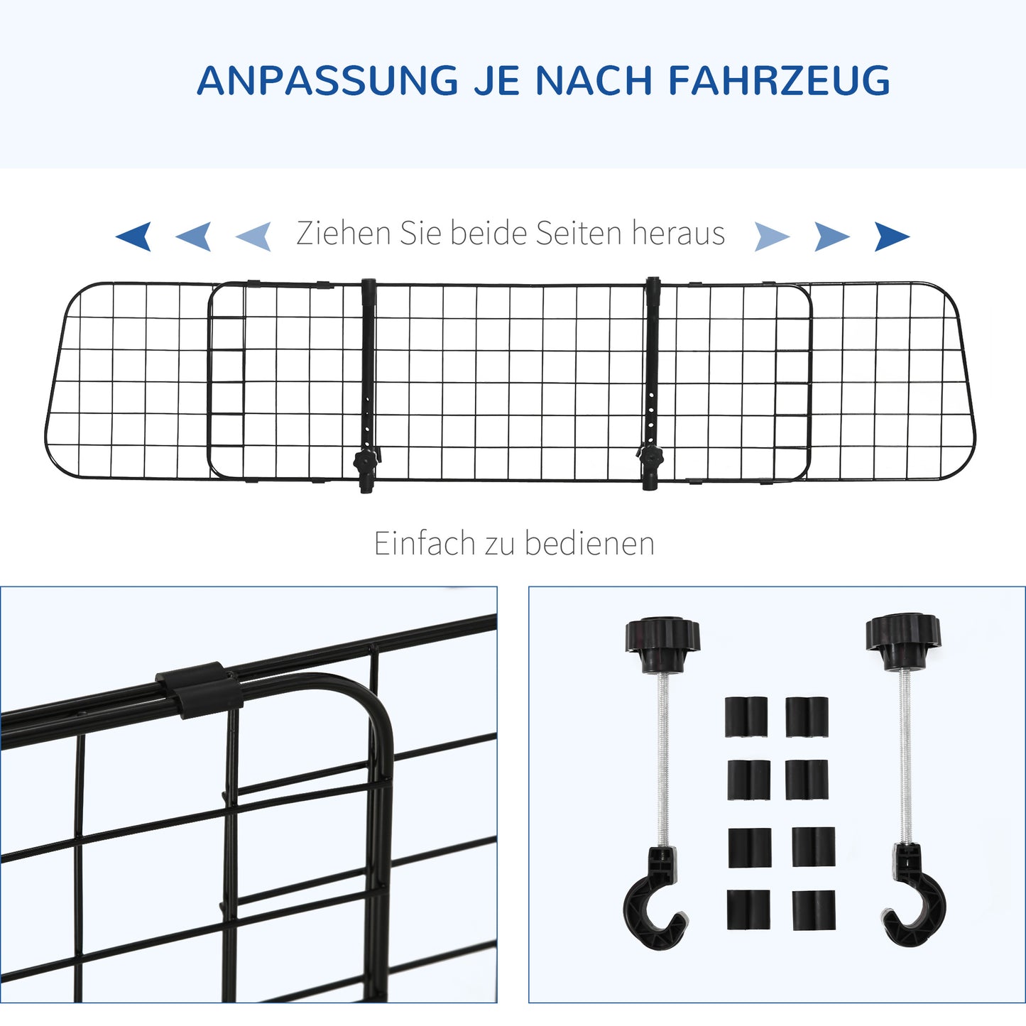 PawHut Hundegitter Auto Universal Autoschutzgitter für Hunde mit Stufenlos Verstellbare Breite, Trenngitter für Kofferraum Hunde Autogitter Hundeschutzgitter Schutzgitter 91-152 x 30 cm
