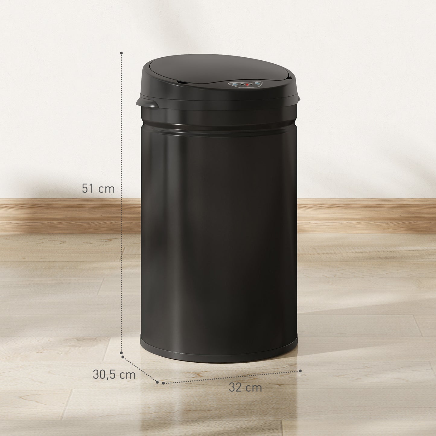 HOMCOM 30 Liter Sensor-Mülleimer mit Soft-Close-Funktion, berührungsfreier Abfalleimer aus Edelstahl für hygienische Küchen
