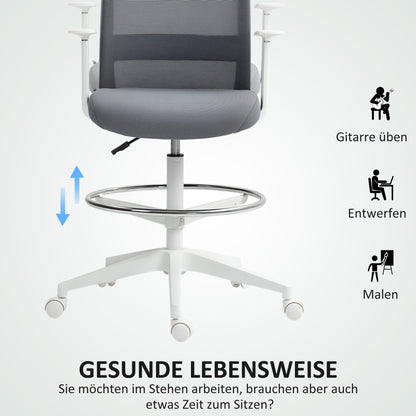 HOMCOM Schreibtischstuhl, drehbar, rollbar, Netzrücken, Schaumstoffkissen, Grau