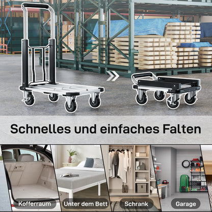 HOMCOM Faltbarer Handwagen, 150 kg Belastbarkeit, erweiterbare Fläche, höhenverstellbarer Griff, für Kisten, Metall, Schwarz