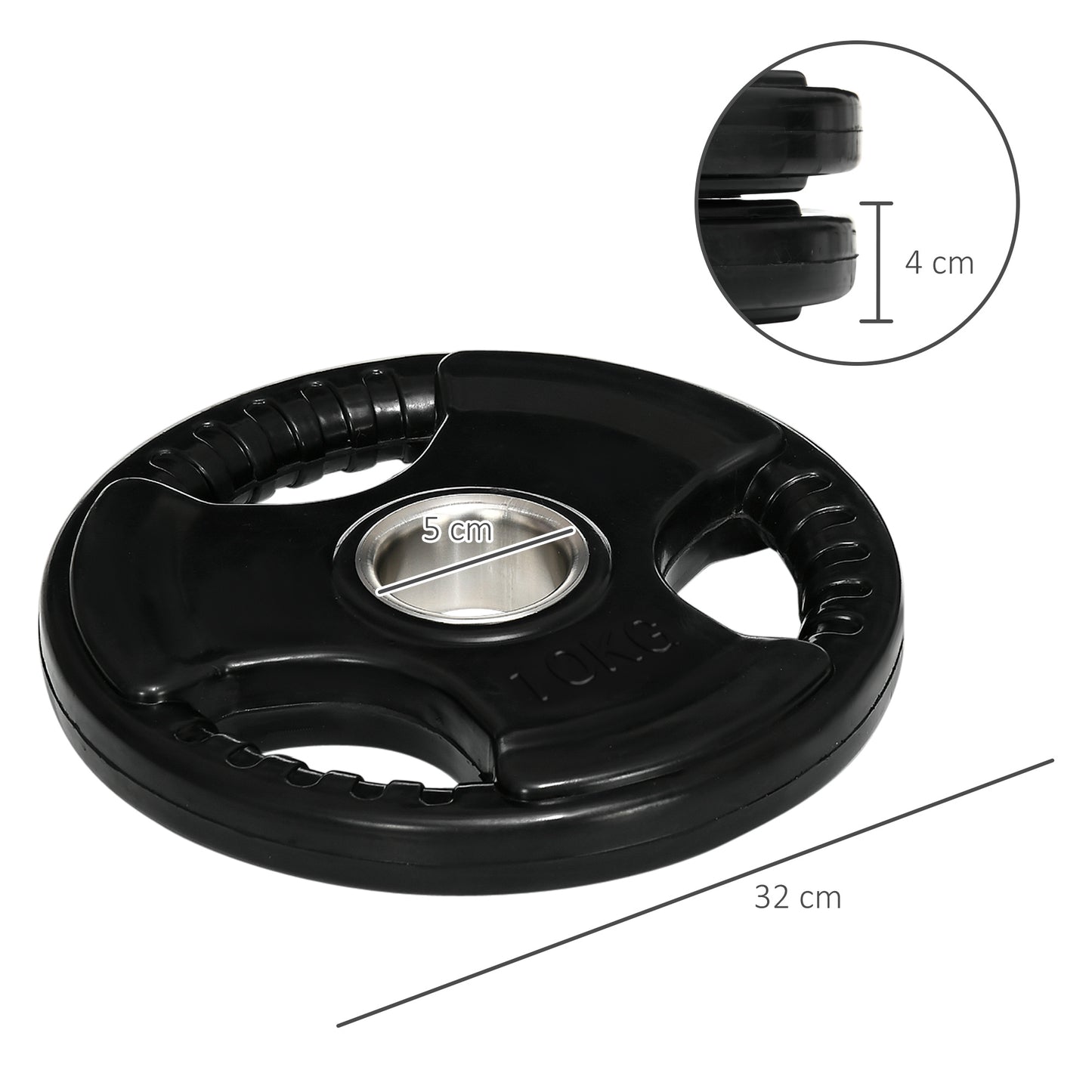 SPORTNOW Hantelscheibe, 2er-Set, 10 kg pro Scheibe, drei Griffe, bodenschonender Gummimantel, Metall