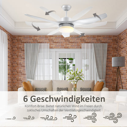 HOMCOM Deckenventilator mit LED-Licht, 2-in-1 Design, mit Timer, Fernbedienung, Deckenlampe mit Ventilator, Weiß