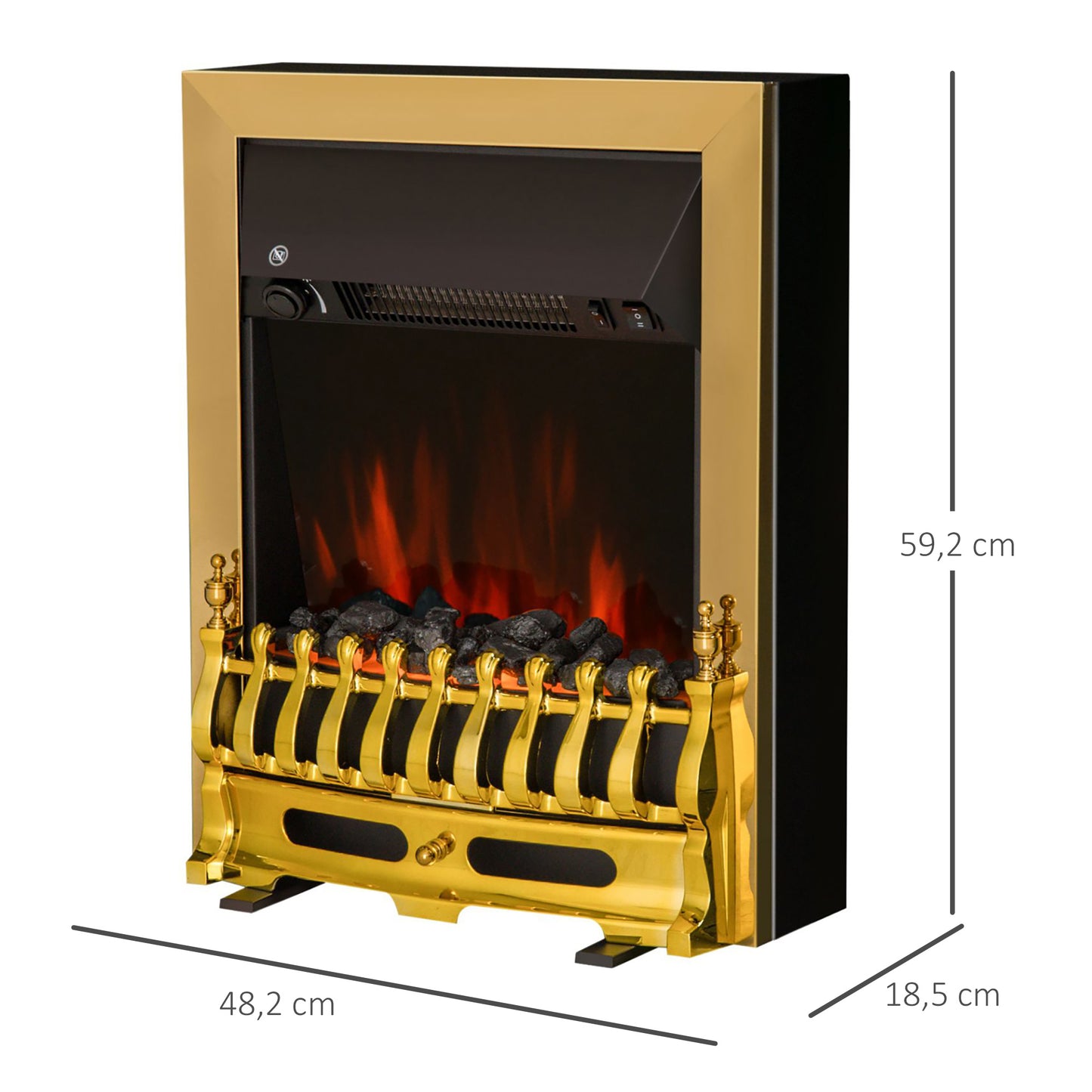 HOMCOM Elektrokamin mit Heizung, elektrischer Kamin mit LED Flammeneffekt, 1000/2000W Dekokamin, elektrisch Kaminfeuer Kaminofen, Gold