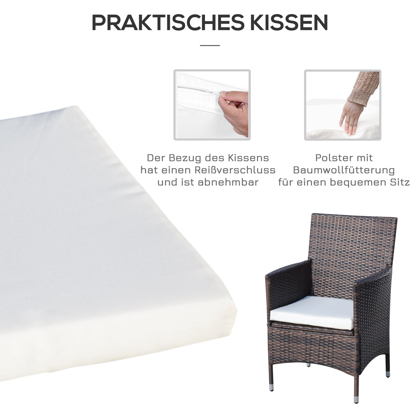 Outsunny Polyrattan Gartenmöbel Set, Outdoor Lounge Balkonmöbel für 2 Personen, 3-teilig Sitzgruppe, 2 Stühle, Tisch Sitzkissen, Gartenlounge für Garten, Terrasse, Balkon, Braun