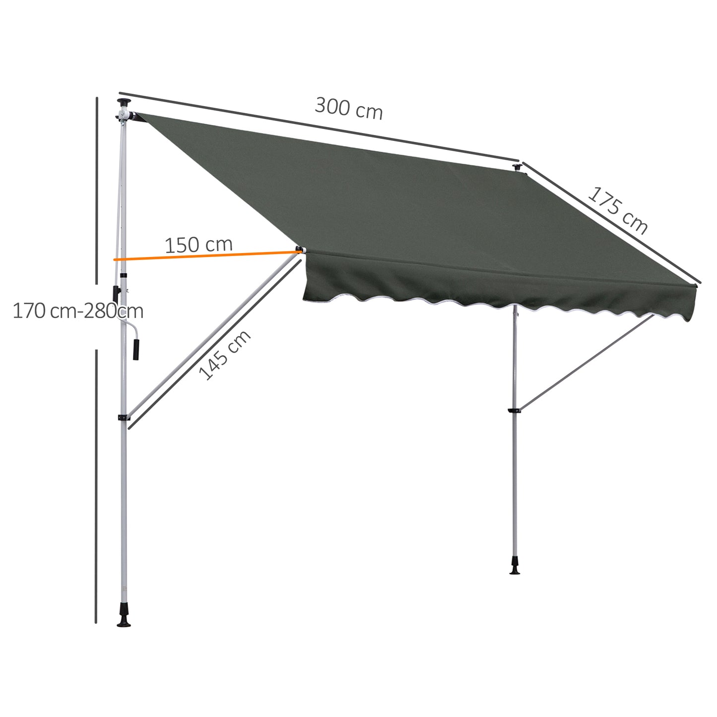 Outsunny Klemmmarkise mit Handkurbel höhenverstellbar Gelenkarmmarkise schmutzabweisend, witterungsbeständig Balkonmarkise 150cm breit Terrassenmarkise für Terrasse Balkon Veranda Grau