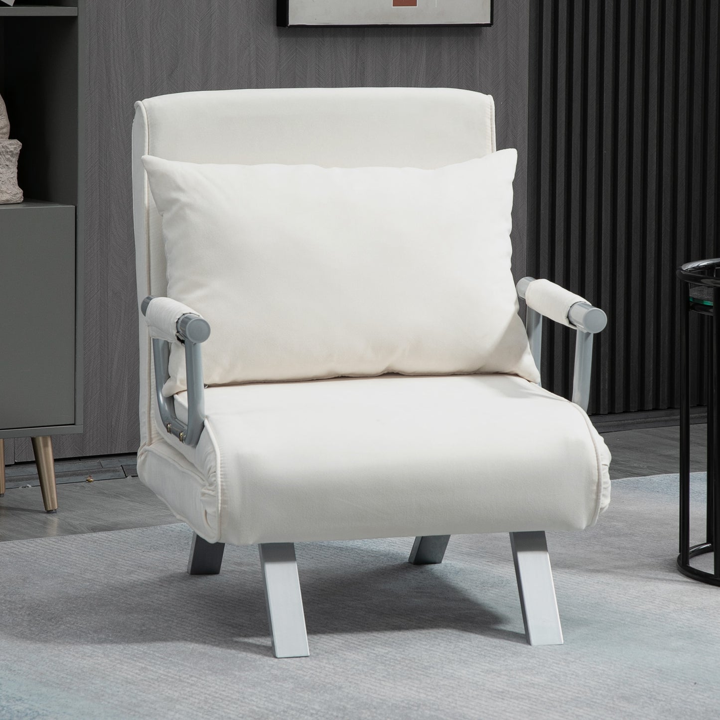 HOMCOM Relaxsessel Liegesessel Sessel, Liegefunktion, Gästebett, 65 cm x 69 cm x 80 cm, Cremeweiß