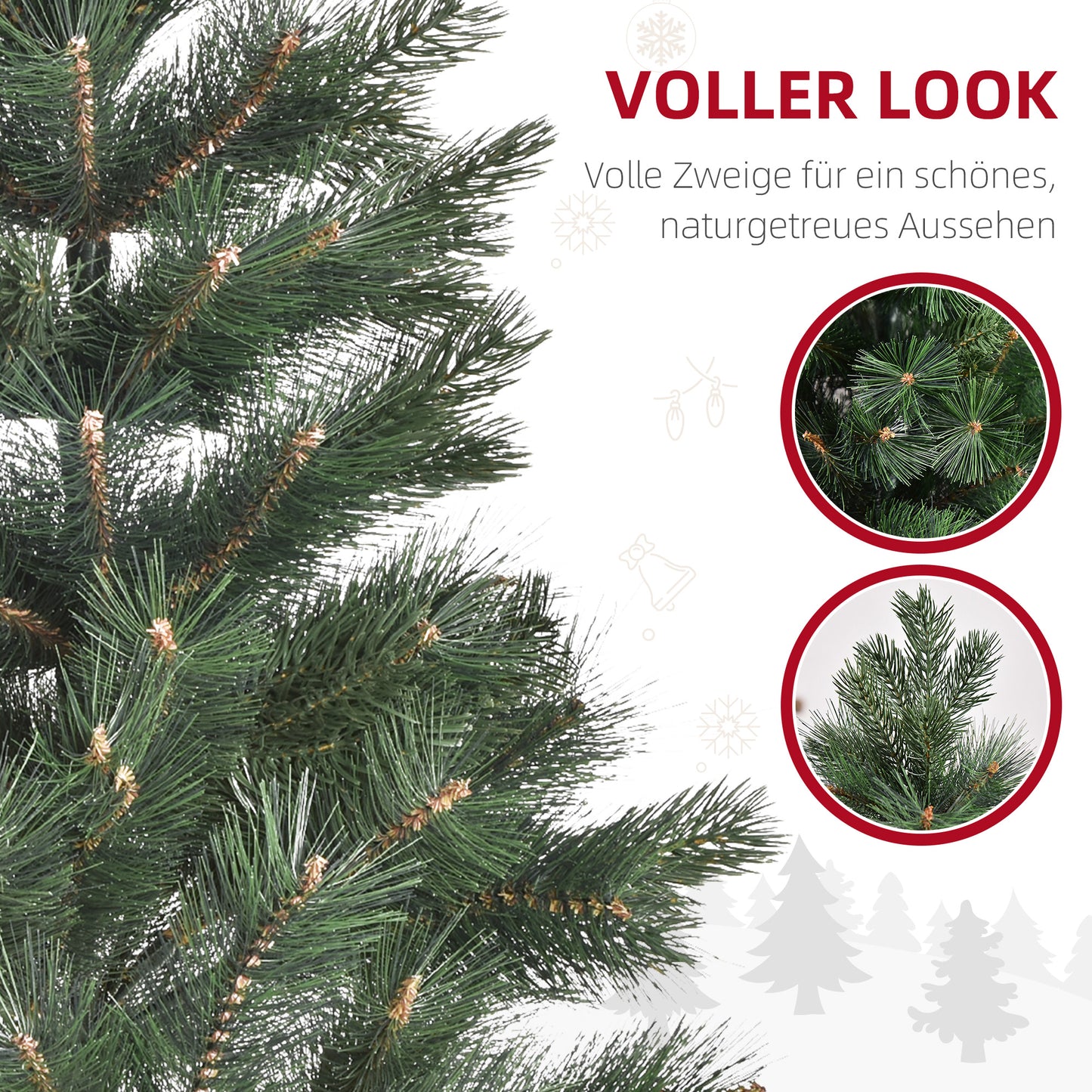 HOMCOM Weihnachtsbaum Ø90 x 180 cm, künstliche Tanne, realistisches Nadelkleid, Grün