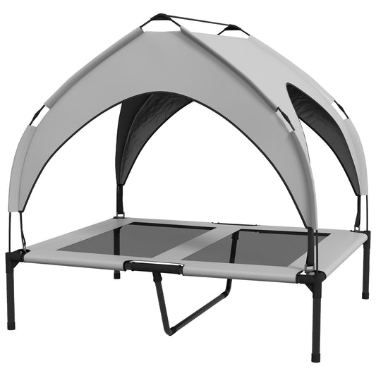 PawHut Hundebett mit Dach, atmungsaktiv, wasserabweisend, bis 30 kg, 91 x 76 x 89 cm, Hellgrau