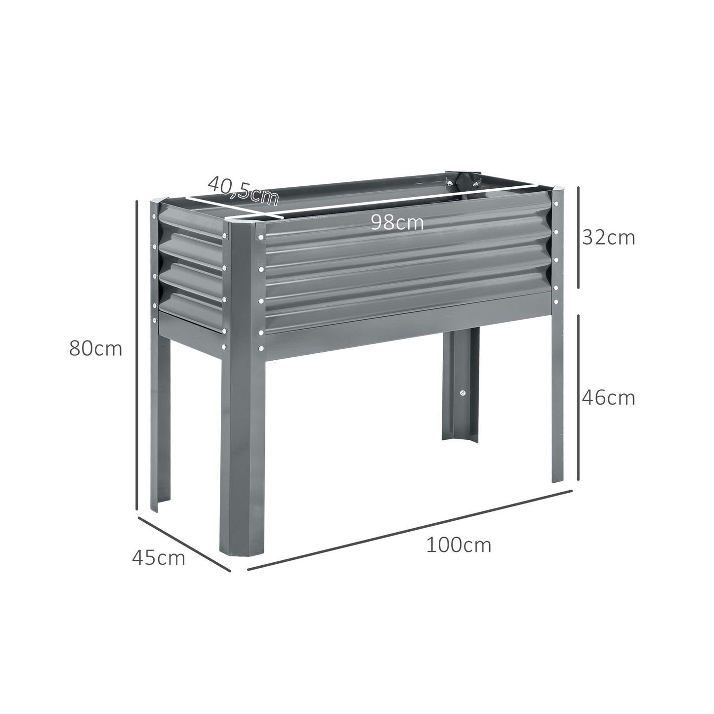 Outsunny Hochbeet Pflanzenbeet Pflanzkasten, wetterbeständig, 100 cm x 45 cm x 80 cm, Silber