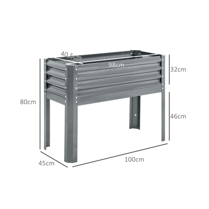 Outsunny Hochbeet Pflanzenbeet Pflanzkasten, wetterbeständig, 100 cm x 45 cm x 80 cm, Silber