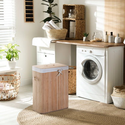 HOMCOM Wäschekorb schmal mit Deckel 72L Wäschesammler mit Griff، herausnehmbarer Wäschesack، Wäschebox for Washküche Schlafzimmer Badezimmer Natur