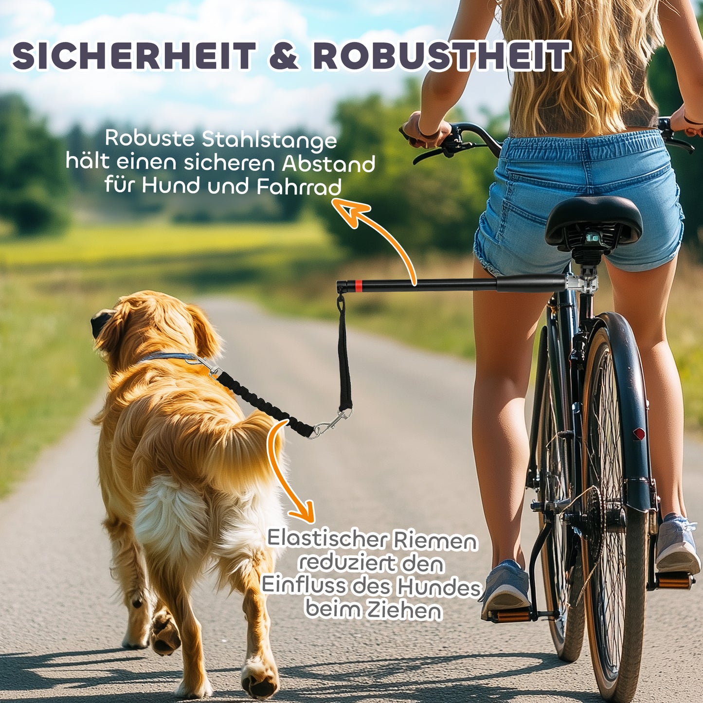 PawHut Hundeleine fürs Fahrrad, elastisches Seil, Stahlrohr, 124 cm, Schwarz
