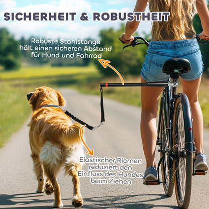 PawHut Hundeleine fürs Fahrrad, elastisches Seil, Stahlrohr, 124 cm, Schwarz