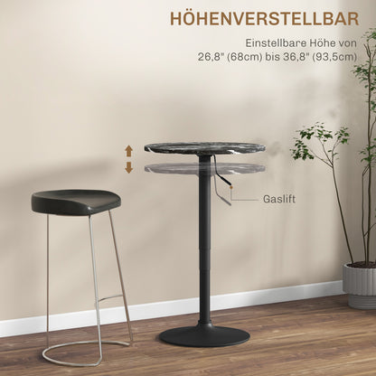HOMCOM Bartisch für 2 Personen، höhenverstellbar، Marmoroptik، 60 x 60 x 68-93,5 سم، أسود